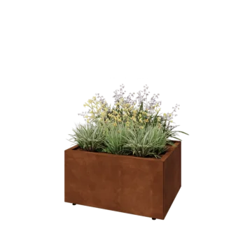 Corten steel planter - Rectangle - 80 x 60 x 40 cm - With bottom plate - With legs