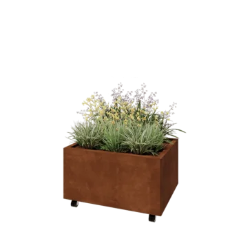Corten steel planter - Rectangle - 80 x 60 x 40 cm - With bottom plate - With wheels