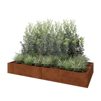 Corten steel planter XXL - Rectangle - 240 x 100 x 30 cm - With bottom plate