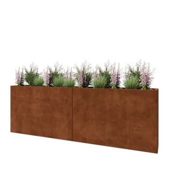 Corten steel planter XXL - Rectangle - 240 x 30 x 80 cm - With bottom plate