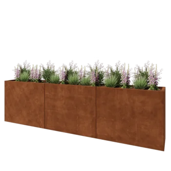 Corten steel planter XXL - Rectangle - 300 x 40 x 80 cm - With bottom plate
