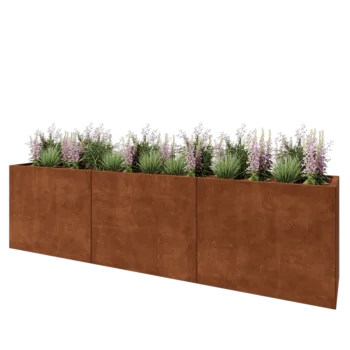 Corten steel planter XXL - Rectangle - 300 x 50 x 80 cm - With bottom plate