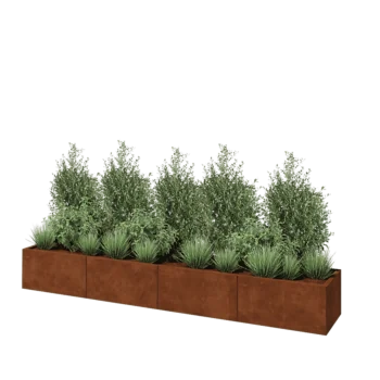 Corten steel planter XXL - Rectangle - 320 x 50 x 40 cm - With bottom plate
