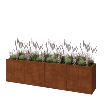 Corten steel planter XXL - Rectangle - 320 x 50 x 80 cm - With bottom plate
