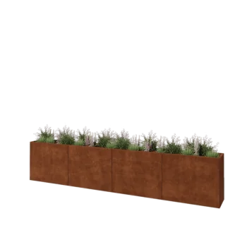Corten steel planter XXL - Rectangle - 400 x 40 x 80 cm - With bottom plate