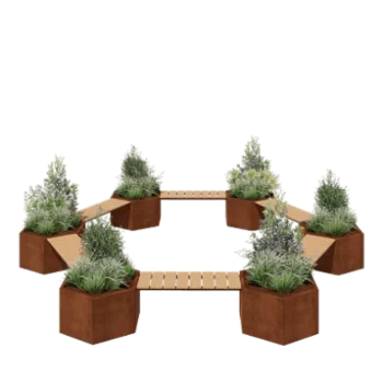 Corten steel planter - Campfire setup - 502,2 x 459,2 x 50 cm - With garden bench - Without bottom plate