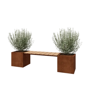 Corten steel planter - Square - 221,2 x 50 x 50 cm - With garden bench - With bottom plate