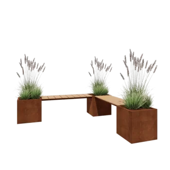 Corten steel planter - Square - Corner - 221,2 x 221,2 x 50 cm - With garden bench - With bottom plate