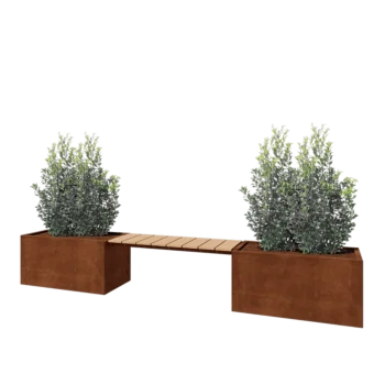 Corten steel planter - Rectangle - 321,2 x 50 x 50 cm - With garden bench - With bottom plate