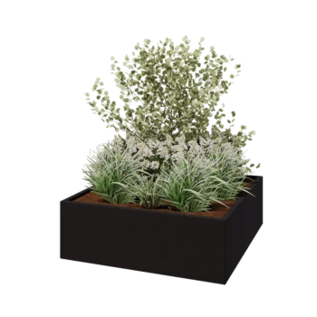 Steel planter - Square - 120 x 120 x 40 cm - RAL9005 matt (black) - With bottom plate