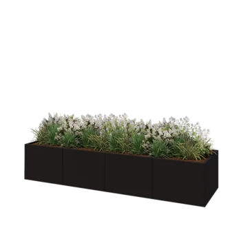 Steel planter XXL - Rectangle - 320 x 80 x 60 cm - RAL9005 matt (black) - With bottom plate