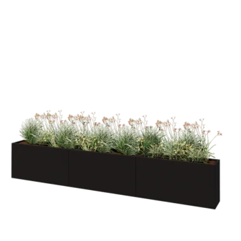 Steel planter XXL - Rectangle - 360 x 30 x 60 cm - RAL9005 matt (black) - With bottom plate