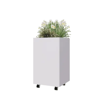 Steel planter - Square - 50 x 50 x 80 cm - RAL9005 matt (white) - With bottom plate - With wheels