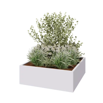 Steel planter - Square - 120 x 120 x 40 cm - RAL9005 matt (white) - With bottom plate