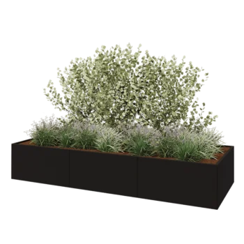 Steel planter XXL - Rectangle - 360 x 120 x 60 cm - RAL9005 matt (black) - With bottom plate