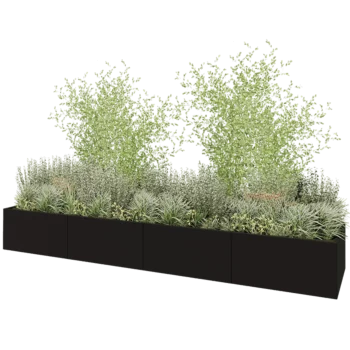 Steel planter XXL - Rectangle - 480 x 100 x 60 cm - RAL9005 matt (black) - Without bottom plate