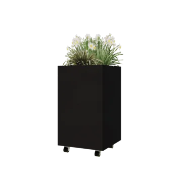 Steel planter - Square - 50 x 50 x 80 cm - RAL9005 matt (black) - With bottom plate - With wheels