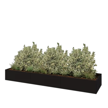 Steel planter XXL - Rectangle - 360 x 80 x 40 cm - RAL9005 matt (black) - With bottom plate