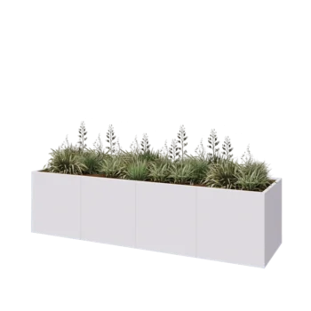 Steel planter XXL - Rectangle - 320 x 80 x 80 cm - RAL9005 matt (white) - With bottom plate