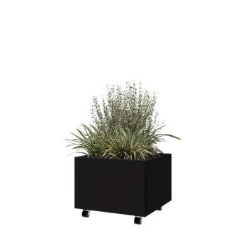 Steel planter - Square - 60 x 60 x 40 cm - RAL9005 matt (black) - With bottom plate - With wheels