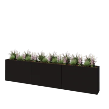 Steel planter XXL - Rectangle - 360 x 30 x 80 cm - RAL9005 matt (black) - With bottom plate