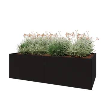 Steel planter XXL - Rectangle - 200 x 100 x 60 cm - RAL9005 matt (black) - With bottom plate