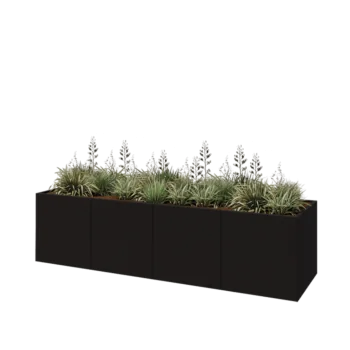 Steel planter XXL - Rectangle - 320 x 80 x 80 cm - RAL9005 matt (black) - With bottom plate