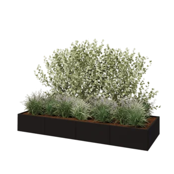 Steel planter XXL - Rectangle - 320 x 100 x 40 cm - RAL9005 matt (black) - With bottom plate