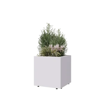 Steel planter - Square - 50 x 50 x 50 cm - RAL9005 matt (white) - With bottom plate - With legs