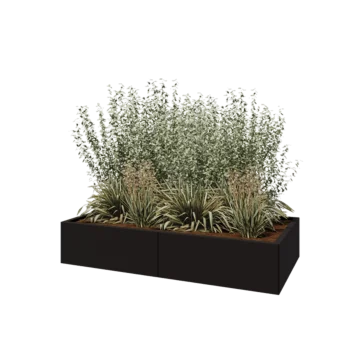 Steel planter XXL - Rectangle - 160 x 80 x 30 cm - RAL9005 matt (black) - With bottom plate