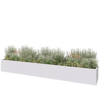 Steel planter XXL - Rectangle - 480 x 80 x 60 cm - RAL9005 matt (white) - With bottom plate