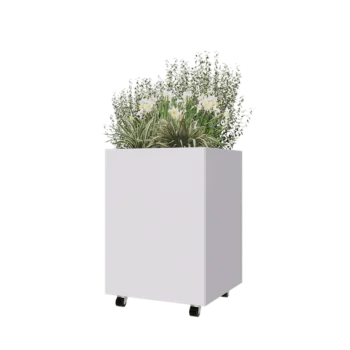 Steel planter - Square - 60 x 60 x 80 cm - RAL9005 matt (white) - With bottom plate - With wheels