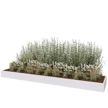 Steel planter XXL - Rectangle - 480 x 100 x 30 cm - RAL9005 matt (white) - With bottom plate