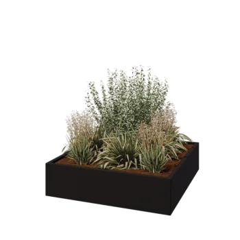 Steel planter - Square - 120 x 120 x 30 cm - RAL9005 matt (black) - With bottom plate