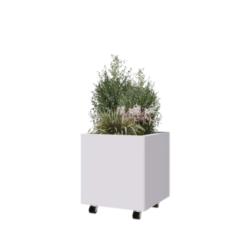 Steel planter - Square - 50 x 50 x 50 cm - RAL9005 matt (white) - With bottom plate - With wheels