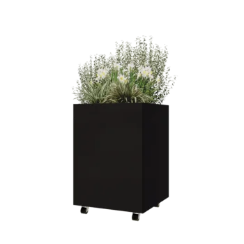 Steel planter - Square - 60 x 60 x 80 cm - RAL9005 matt (black) - With bottom plate - With wheels