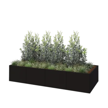 Steel planter XXL - Rectangle - 320 x 120 x 60 cm - RAL9005 matt (black) - With bottom plate