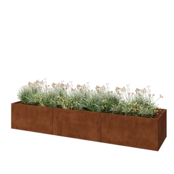 Corten steel planter XXL - Rectangle - 360 x 80 x 60 cm - With bottom plate