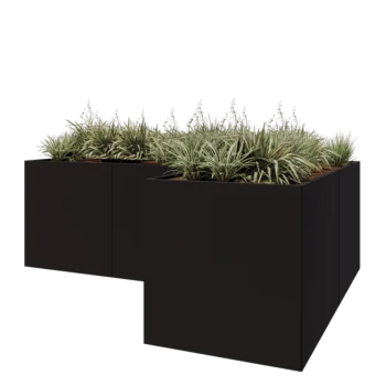 Steel planter - Corner - 300 x 200 x 80 cm - RAL9005 matt (black) - Without bottom plate