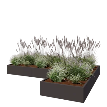 Steel planter - Corner - 300 x 200 x 30 cm - RAL7016 matt (anthracite grey) - With bottom plate