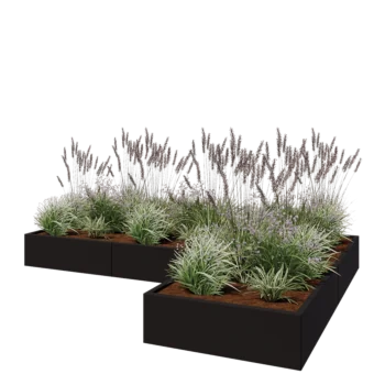 Steel planter - Corner - 300 x 200 x 30 cm - RAL9005 matt (black) - With bottom plate