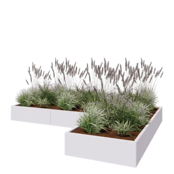 Steel planter - Corner - 300 x 200 x 30 cm - RAL9005 matt (white) - With bottom plate