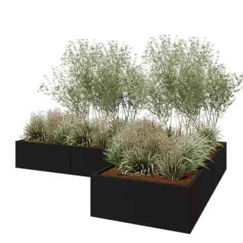 Steel planter - Corner - 300 x 200 x 40 cm - RAL9005 matt (black) - With bottom plate