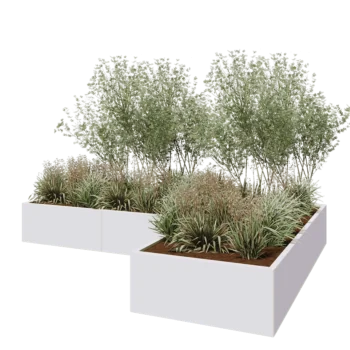 Steel planter - Corner - 300 x 200 x 40 cm - RAL9005 matt (white) - With bottom plate