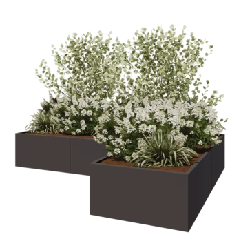 Steel planter - Corner - 300 x 200 x 50 cm - Other RAL colour - With bottom plate