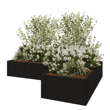 Steel planter - Corner - 300 x 200 x 50 cm - RAL9005 matt (black) - Without bottom plate