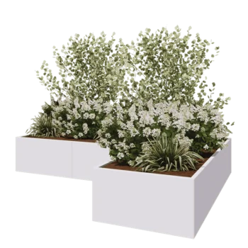 Steel planter - Corner - 300 x 200 x 50 cm - RAL9005 matt (white) - With bottom plate