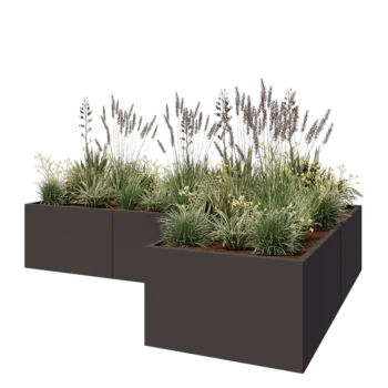 Steel planter - Corner - 300 x 200 x 60 cm - Other RAL colour - Without bottom plate