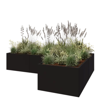 Steel planter - Corner - 300 x 200 x 60 cm - RAL9005 matt (black) - Without bottom plate