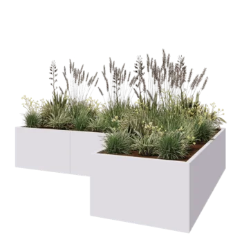 Steel planter - Corner - 300 x 200 x 60 cm - RAL9005 matt (white) - Without bottom plate